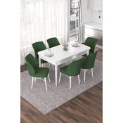 Hanah Home Set Trpezarijski sto i 6 stolica Nef, Zeleno-beli