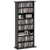 HOMCOM Mobilna omara za CD s 6 nastavljivimi policami, polica za 360 CD/185 DVD prihranek prostora iz lesa, omara za CD z 8 predali, za dnevno sobo spalnico pisarno, 58x24x126.3 cm, črna