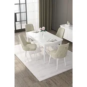 Hanah Home trpezarijski set Nex, sto na razvlacenje i 4 stolice, bela ploca, krem tkanina Babyface