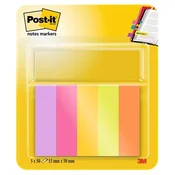 Zaznamek, papir, 5x50 listov, 15x50 mm, 3M POSTIT, Energetic, različne barve, 250 listov