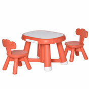HOMCOM 3-delni set miza z 2 stoloma za otroke od 1 do 3 let, delovna površina z belo tablo, ki jo je mogoče prati, rdeča