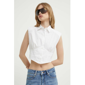 Košulja HUGO za žene, boja: bijela, slim, s klasičnim ovratnikom, 50515422