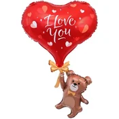 PartyPal Folija balon medvedek s srčkom Valentinovo LJUBIM TE Love Birthday 42x69cm