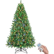 Umetna božična jelka 180 cm zelena, 300 pisanih LED lučk, 11 načinov svetenja, 1000 konic, PVC negorljiv, kovinska podlaga, daljinski upravljalnik, za notranje prostore, pisarne, dogodke
