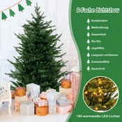 Costway Umetno božično drevo 136 cm z 180 toplimi belimi LED lučmi