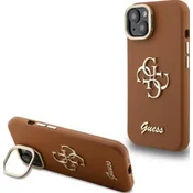 Guess PU Grained 4G Logo Stand Camera Frame zadnji ovitek za iPhone 15 rjav