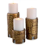 Casa Padrino luxury candle holder set vintage brass - 3 Round aluminum candle holders - Living room decoration - Dining table decoration - Luxury decoration accessories
