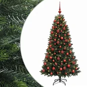 Vidaxl Umjetno božično drevo z okrasnimi kroglami 210 cm 300 LED