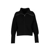 Trendyol Curve Black Turn-down Collar Zippered Crop Knitwear Cardigan