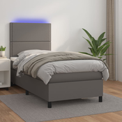 Vidaxl Box spring postelja z vzmetnico LED siv 90x190 cm umetno usnje
