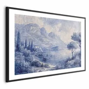 shumee Plakat - Modri zaliv - Italijanska pokrajina jezera Como, poslikana z modrim črnilom