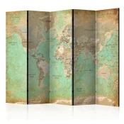 artgeist Paravan Turquoise World Map, 5-Delni, Enostranski