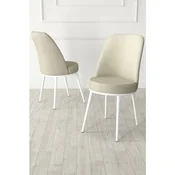 Hanah Home set trpezarijskih stolica Jaxe 8 kom, krem tkanina Babyface, bele metalne noge