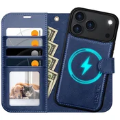 OCASE 2-v-1 magnetni usnjen ovitek za iPhone 17 Pro Max – modra
