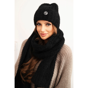 Kesi Womens set hat and long scarf made of soft yarn black
