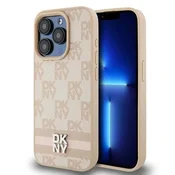 DKNY Etui DKNY Leather Checkered Mono Pattern & Printed Stripes za iPhone 15 Pro - roza