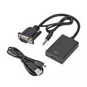 Adapter VGA M + 3.5mm M IN - HDMI AF OUT, power USB micro
