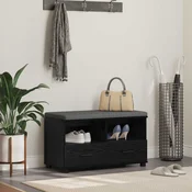 vidaXL Haldna klop z blazino s predalom Črna Orehovina 80 x 38 x 46 cm