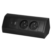 Črni pohištveni predal 2x220V+USB(A+C)