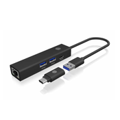 Adapter USB-A 3.0 / USB-C na Gigabit Ethernet 2x USB-A 3.2 1x USB-C - ICY BOX
