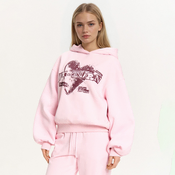 Cropp - Dukserica sa kapuljacom i printom - pastelno pink