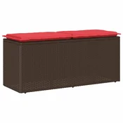 vidaXL Vrtna klop z blazino rjava 110x40x44 cm poli ratan