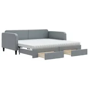 Vidaxl Izvlečna dnevna postelja s predali svetlo siva 100x200 cm blago