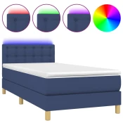 vidaXL vidaXL Box spring postelja z vzmetnico LED modra 100x200 cm blago, (20726346)