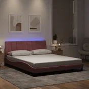 shumee vidaXL Posteljni okvir z LED svetlo roza 160x200 cm žamet