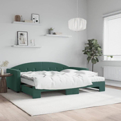 Greatstore Izvlečna dnevna postelja z vzmetnico tm. zelena 90x200 cm žamet