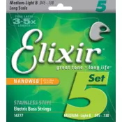 Elixir 14777 Electric Bass NANOWEB Medium Light B Long Scale 45-130 žice za 5-žicanu bas gitaru