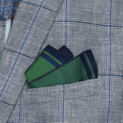 Moški zeleni žepni naprsni robček z modrimi črtami in drobnim vzorcem 16560
