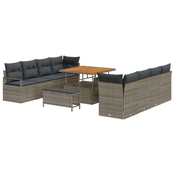 Set Vrtnih Sofa od 11 dijelova s Jastučićima Siva Poly Rattan 2-Sjedalo Vrtna Sofa s Jastučićima Siva Poly Rattan 3 Dijelni Se