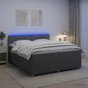vidaXL Postelja boxspring z vzmetnico Temno siva 200 x 200 cm Blago