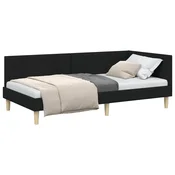 Vidaxl Kotna postelja Črna 100 cm x 200 cm Tkanina in vezan les
