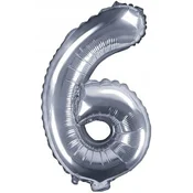 Folija balon številka 6 35cm srebrn kovinski 1 kos.