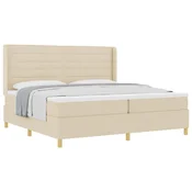 Vidaxl Postelja z vzmetnico z vzmetnico krema 200 x 200 cm blago