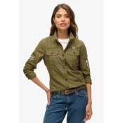 Superdry za ženske. W4010438A Zelena vojaška srajca (S), Priložnostno, Bombaž, Dolg rokav