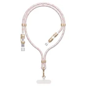 DUDAO 4-v-1 kabel z vrvico USB-A/USB-C/iPhone Lightning PD QC 65 W, 1,5 m – roza