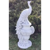 Casa Padrino baroque garden decoration sculpture peacock on vase white/gray H. 82 cm - Magnificent garden decoration stone figure - Baroque garden accessories - Baroque garden sculptures