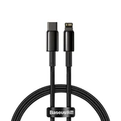 BASEUS Kabel za iPhone USB-C – Lightning, hitro polnjenje 20 W, 1 m – popolnoma črn
