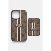 shumee Ovitek za iPhone 16 Pro Max Guess 4G Stripes MagSafe denarnica rjava