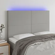 Vidaxl vidaXL Vzglavje postelje z LED svetlo sivo 144x5x118/128 cm blago