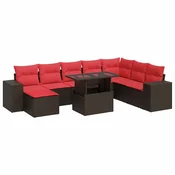 vidaXL vidaXL Vrtna sedežna garnitura z blazinami 9-delna rjav ratan/akacija, (22016192)