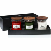 Woodwick Fireside & White Teak & Stone Wash Suede poklon set s drvenim fitiljem (gift box)
