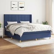 Greatstore Box spring postelja z vzmetnico modra 160x200 cm blago