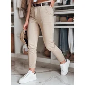 Spodnie damskie slim fit z paskiem TAIRONIK ciemnobeżowe Dstreet