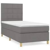 Vidaxl Box spring postelja z vzmetnico temno siva 90x200 cm blago