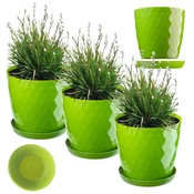 KADAX Cvetlični lonec s pokrovom in stojalom, 18 cm, zelena plastika, 3 kosi
