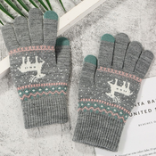 Zimske rukavice Winter Touch - pletene touchscreen rukavice za žene sa zimskim motivom - sive